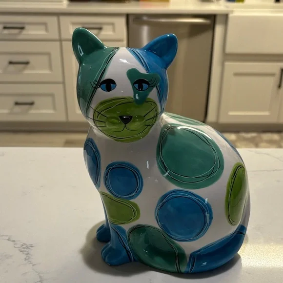 GANZ Blue and Green Ceramic Cat Figurine - Picture 2 of 5
